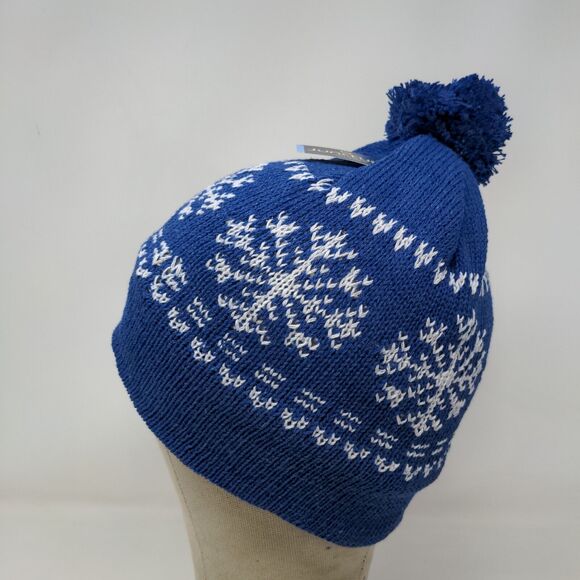 Juncture Women's Knit Beanie Hat Blue Fair Isle Fleece Lined Pom Pom W/Tags - Picture 6 of 12